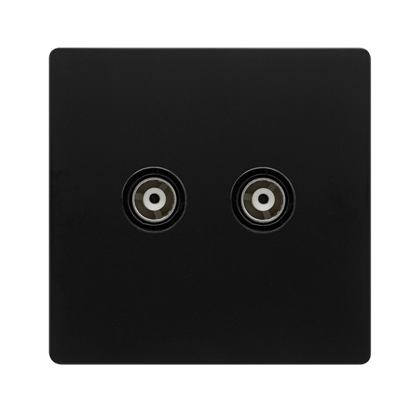 TWIN ISOLATED COAXIAL OUTLET - MATT BLACK COVER PLATE - BLACK INSERT
