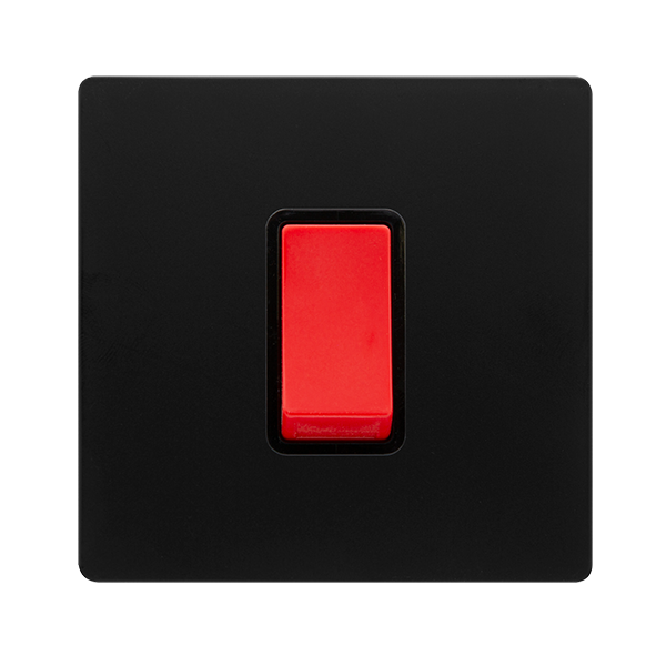 50A 1 GANG DOUBLE POLE SWITCH - MATT BLACK COVER PLATE - BLACK INSERT