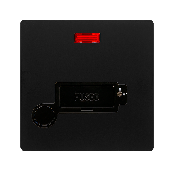 13A LOCKABLE CONNECTION UNIT WITH NEON & OPTIONAL FLEX OUTLET - MATT BLACK COVER PLATE - BLACK INSERT