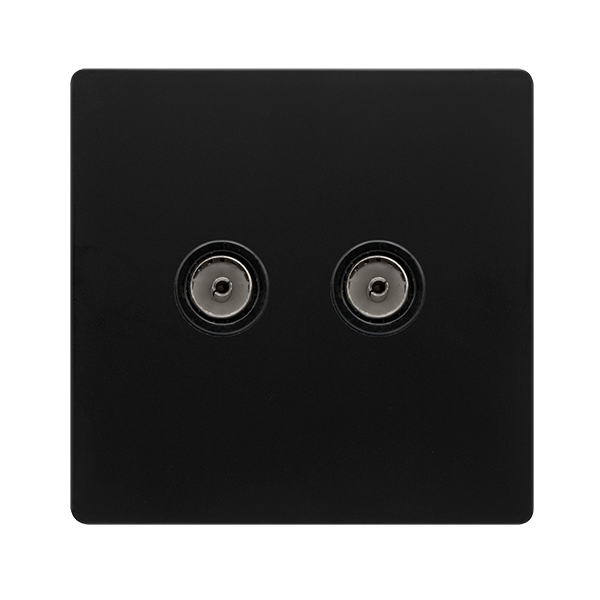 TWIN NON-ISOLATED COAXIAL OUTLET - MATT BLACK COVER PLATE - BLACK INSERT