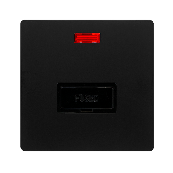 13A FUSED CONNECTION UNIT WITH NEON - MATT BLACK COVER PLATE - BLACK INSERT
