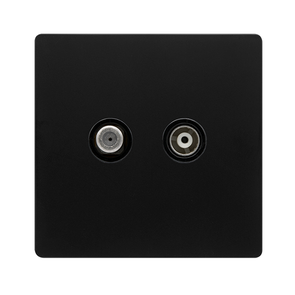 ISOLATED SATELLITE & ISOLATED COAXIAL OUTLET - MATT BLACK COVER PLATE - BLACK INSERT