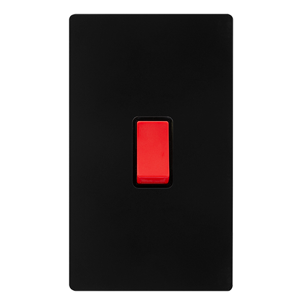 50A 2 GANG DOUBLE POLE SWITCH - MATT BLACK COVER PLATE - BLACK INSERT