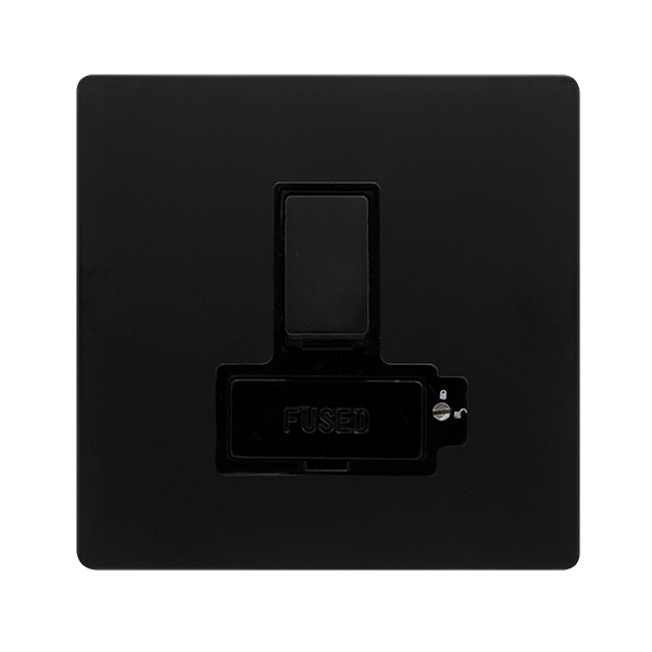 13A LOCKABLE SWITCHED FUSED CONNECTION UNIT - MATT BLACK COVER PLATE - BLACK INSERT