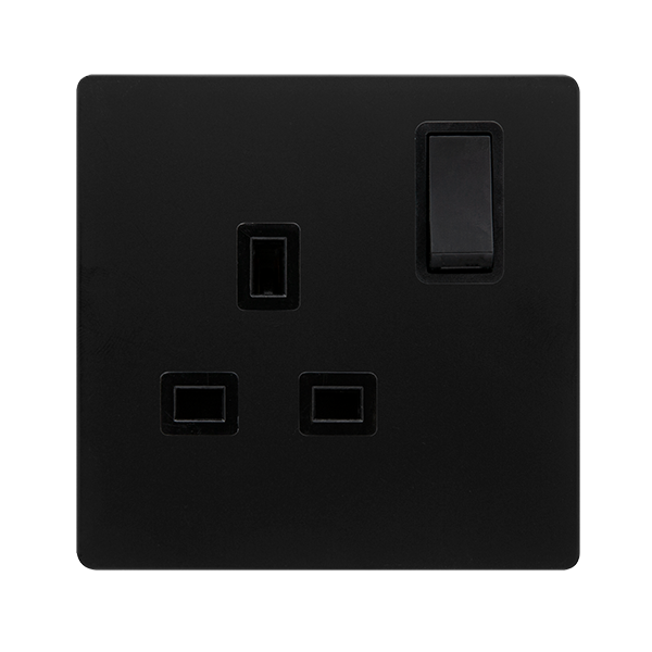 13A INGOT 1 GANG DP SWITCHED SOCKET - MATT BLACK COVER PLATE - BLACK INSERT