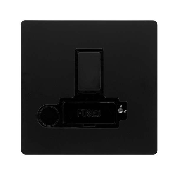 13A SWITCHED LOCKABLE CONNECTION UNIT WITH OPTIONAL FLEX OUTLET - MATT BLACK COVER PLATE - BLACK INSERT