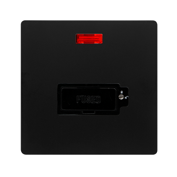 13A LOCKABLE FUSED CONNECTION UNIT WITH NEON - MATT BLACK COVER PLATE - BLACK INSERT