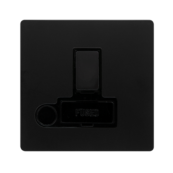 13A SWITCHED FUSED CONNECTION UNIT WITH OPTIONAL FLEX OUTLET - MATT BLACK COVER PLATE - BLACK INSERT
