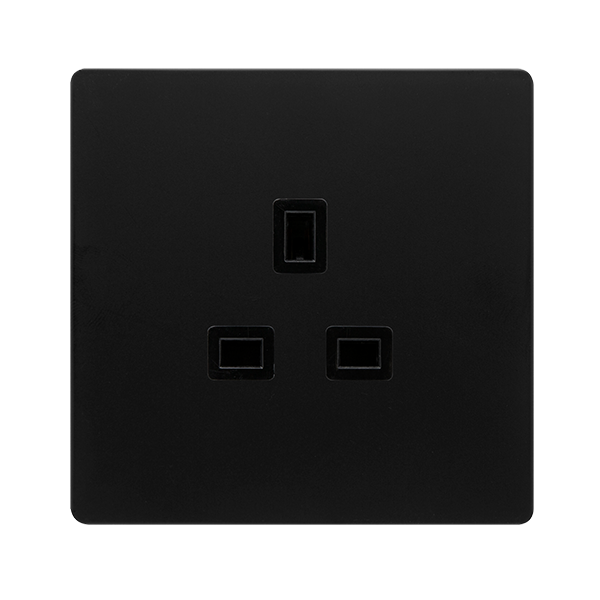13A 1 GANG UNSWITCHED SOCKET - MATT BLACK COVER PLATE - BLACK INSERT