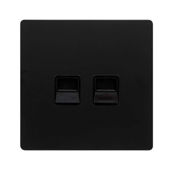 TWIN TELEPHONE SECONDARY OUTLET - MATT BLACK COVER PLATE - BLACK INSERT