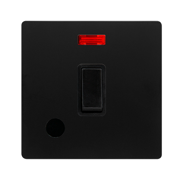 20A DOUBLE POLE SWITCH WITH NEON & FLEX OUTLET - MATT BLACK COVER PLATE - BLACK INSERT