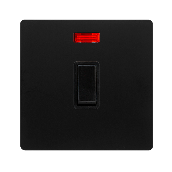 20A DOUBLE POLE SWITCH WITH NEON - MATT BLACK COVER PLATE - BLACK INSERT