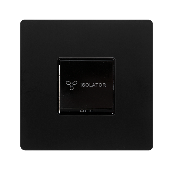 10A 3 POLE FAN ISOLATION SWITCH - MATT BLACK COVER PLATE - BLACK INSERT