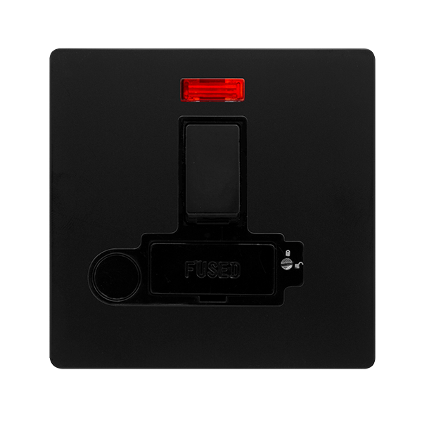 13A SWITCHED LOCKABLE CONNECTION UNIT WITH NEON & OPTIONAL FLEX OUTLET - MATT BLACK COVER PLATE - BLACK INSERT