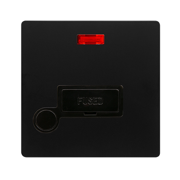 13A FUSED CONNECTION UNIT WITH NEON & OPTIONAL FLEX OUTLET - MATT BLACK COVER PLATE - BLACK INSERT